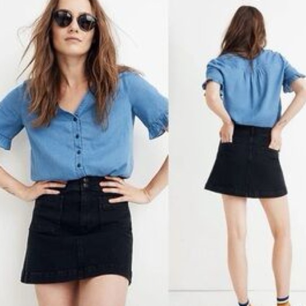 Madewell Stretch A-Line Mini Skirt in Black Frost Size 12